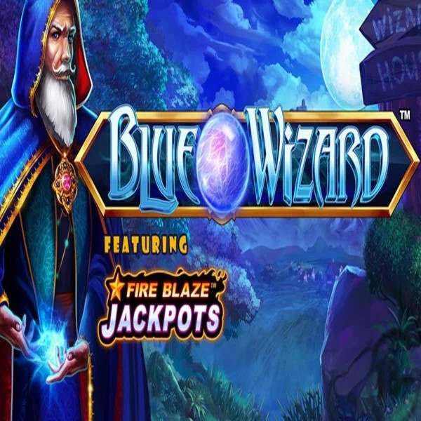 Blue Wizard Fire Blaze Jackpots online game logo by Rarestone Gaming on baloobet-fr.com